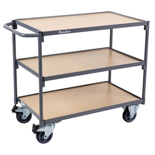 Carrello 3 ripiani – Barra orizzontale – Portata 250 kg – Manutan Expert