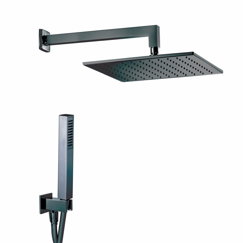 Kit doccia ottone nero opaco quadro soffione 20 x 20 Damast Estro 15409