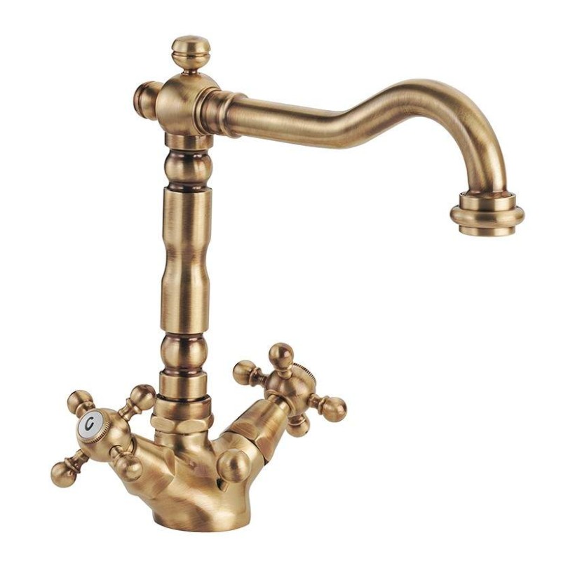 Rubinetto doppia leva per lavabo con bocca orientabile colore bronzo Porta&Bini Old Fashion 62510BR