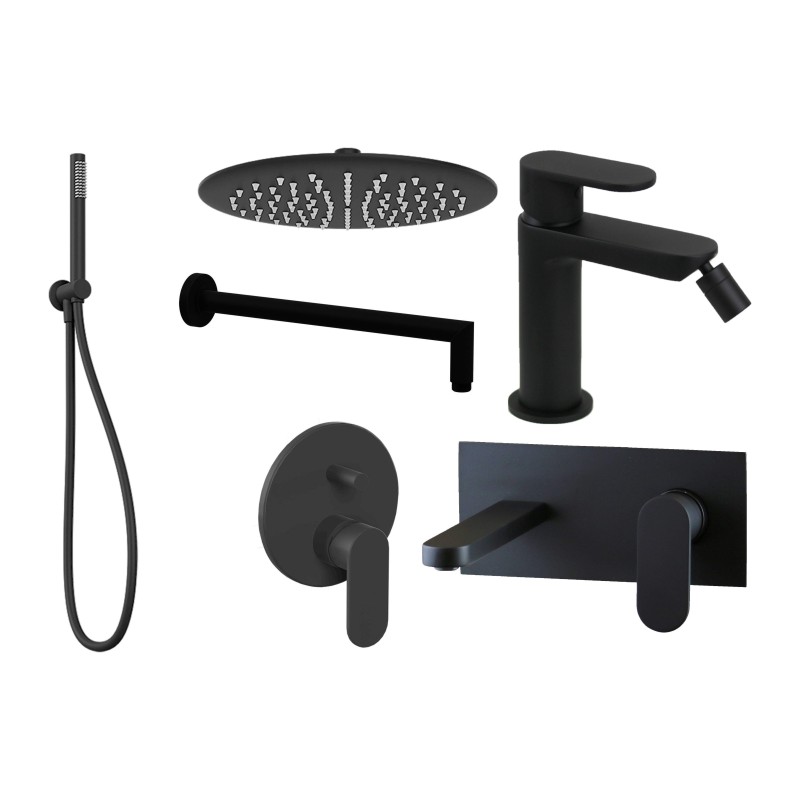 Set bagno nero opaco kit doccia quadro Ercos Versilia KITVERSILIA6NO