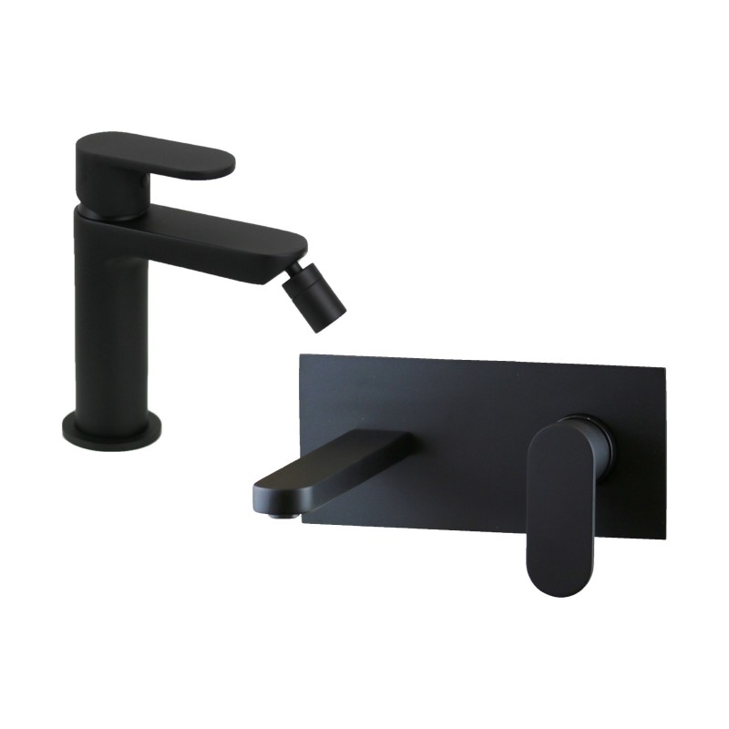 Set miscelatori lavabo a parete e bidet in colore nero opaco Ercos Versilia KITVERSILIA3NO