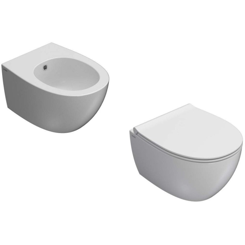 Set vaso e bidet sospesi da 48×37 cm con coprivaso a chiusura rallentata Globo 4All KITALL2BI